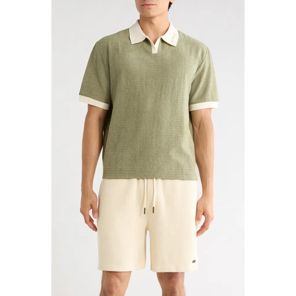 HONOR THE GIFT Pique Johnny Collar Polo in Sage at Nordstrom, Size Small | Nordstrom
