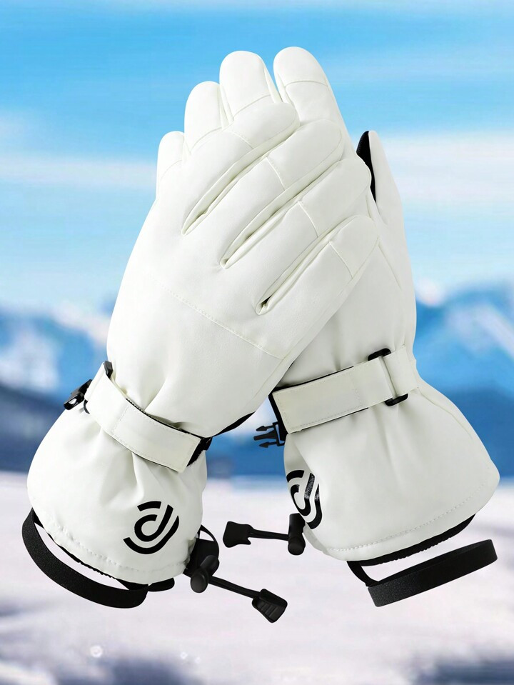 1pair Women's White Polyester Anti-slip, Warm, Adjustable Cuff Ski Gloves Suitable For Skiing, Ri... | SHEIN