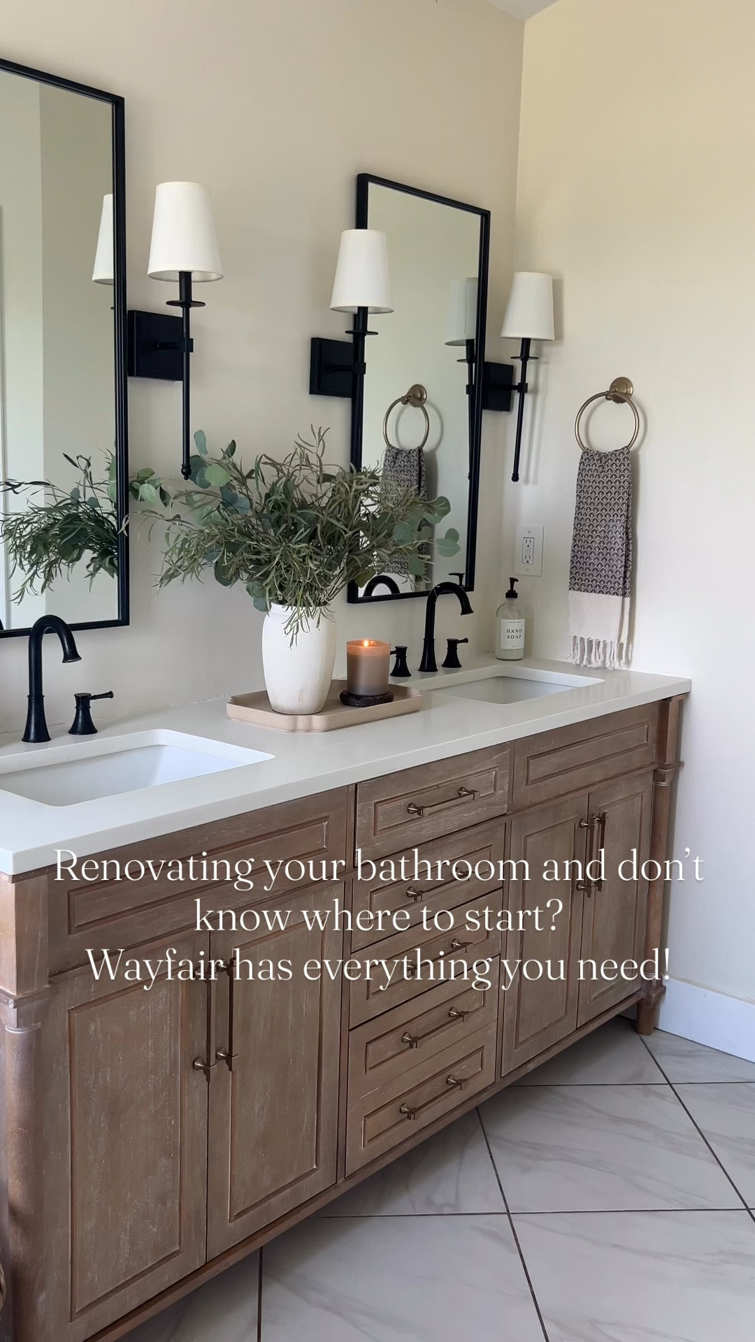 #ad Renovating your bathroom? @wayfair has everything you need! From vanities to the finishing details—all in one place! #wayfair #wayfairpartner

So many items we used in our primary bathroom renovation are available at Wayfair! These sleek mirrors and shaded sconces are perfect for any larger vanity. I love using champagne bronze as a second accent metal in the hardware and accessories. Sharing more of my favorite Wayfair bathroom finds in my stories today!



#LTKSaleAlert #LTKHome