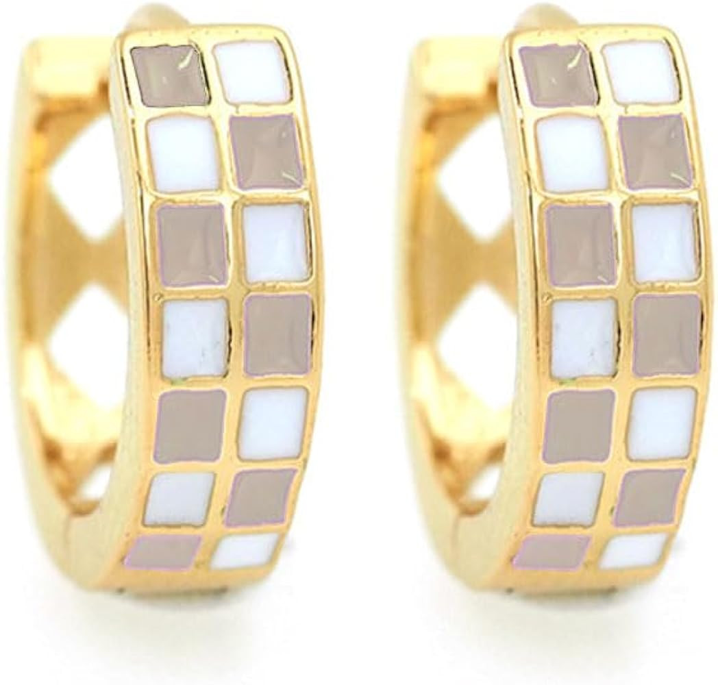 Checkered Earring For Women, Dainty Circle Checker Hoop Earrings, 18K Gold Plated Filled Enamel C... | Amazon (US)