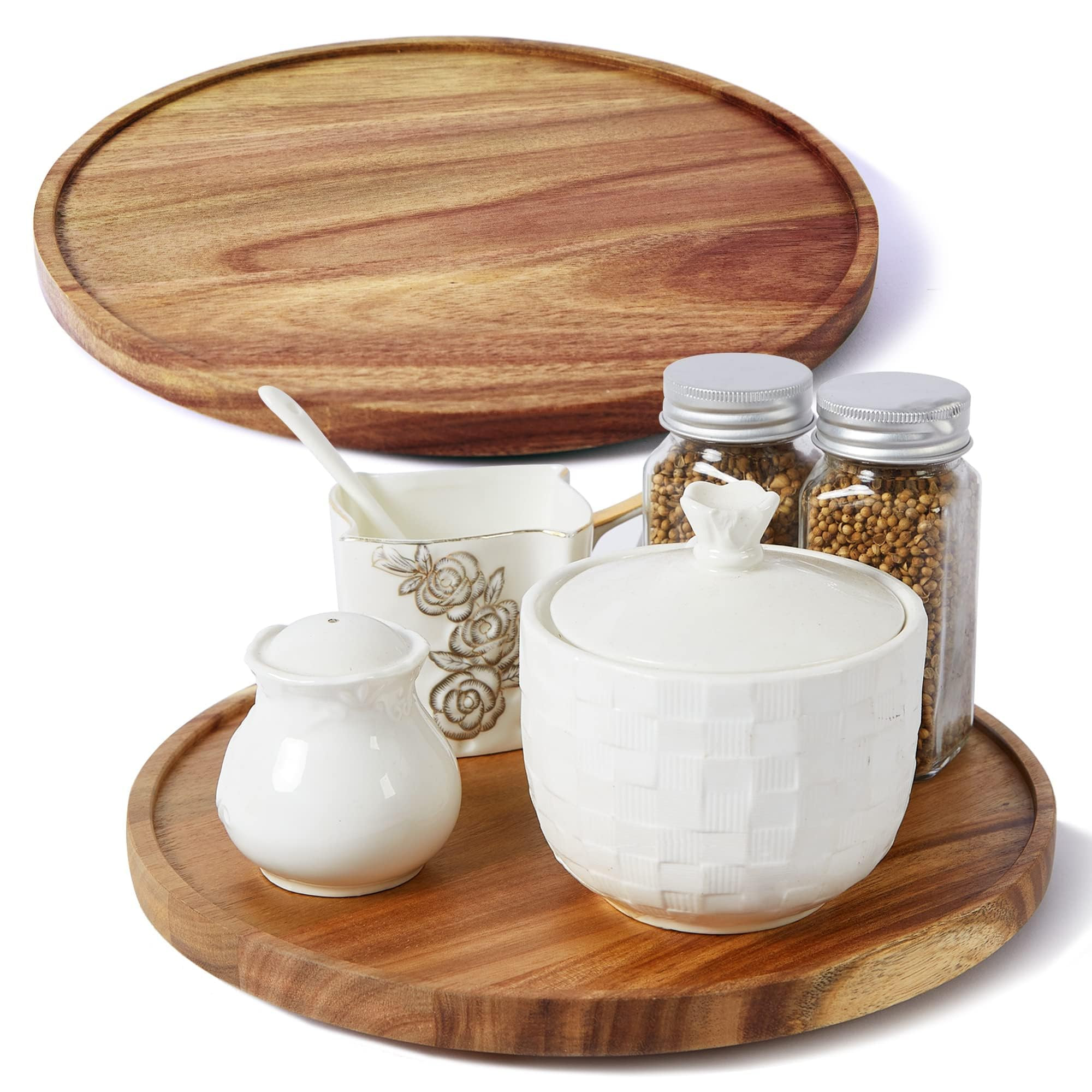 [ 2 Pack ] 10-inch Acacia Wood Lazy Susan Organizers, ACIAZAAZ Lazy Susan Turntable for Cabinet, ... | Amazon (US)