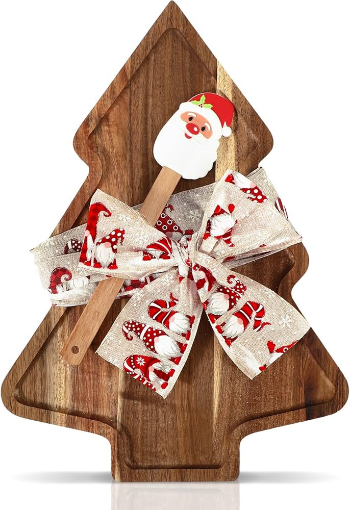 Christmas Cutting Board Gift Christmas Tree Cutting Board with Santa Shaped Scraper and Ribbon Ch... | Amazon (US)