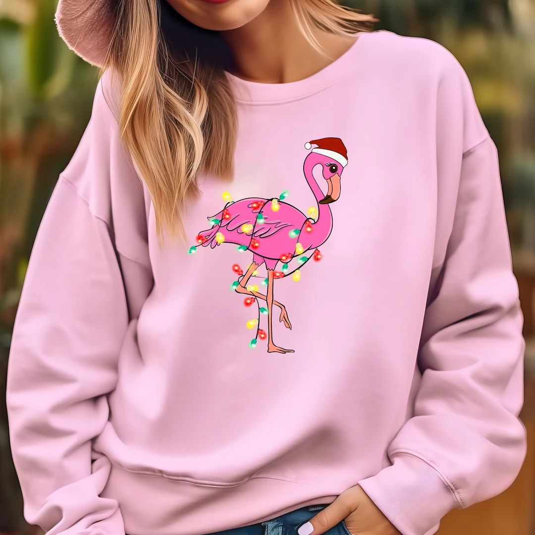 Christmas Pink Flamingo Sweatshirt Pink Christmas Sweatshirt - Etsy | Etsy (US)