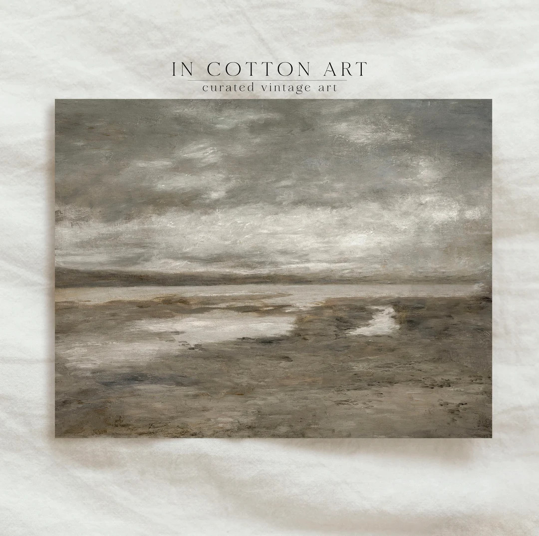 Moody Coastal Painting PRINTABLE / Vintage Neutral Abstract Landscape / Seascape Wall Art | P130 | Etsy (US)