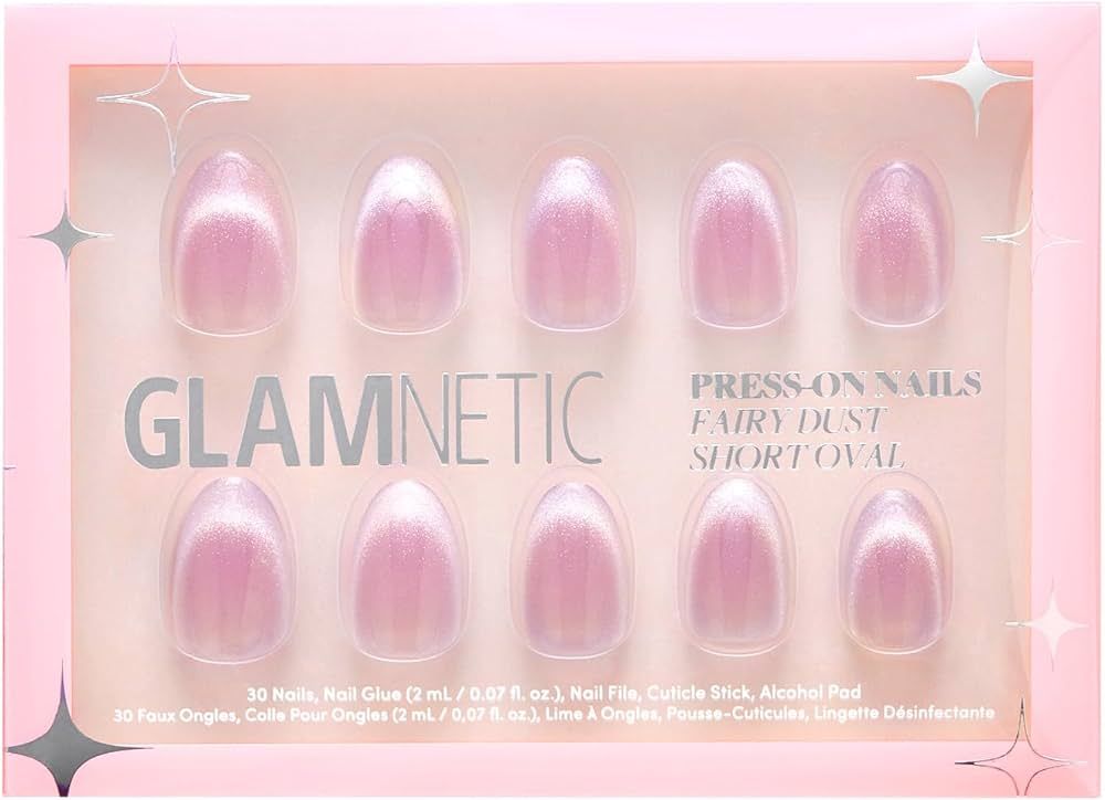 Glamnetic Press On Nails - Fairy Dust | Short Oval Beige-Pink Nails with a Mesmerizing Metallic Finish | 15 Sizes - 30 Nail Kit with Glue | Amazon (US)