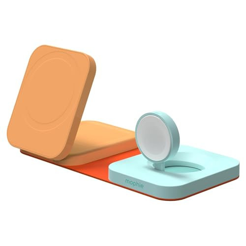 Mophie 3-in-1 Travel Charger with MagSafe for iPhone 17/16/15/14/13/12, Apple Watch, & AirPods – 15W Fast Wireless Charging Station – Premium Foldable Design with Travel Case & Adapters – Orange/Teal | Amazon (US)