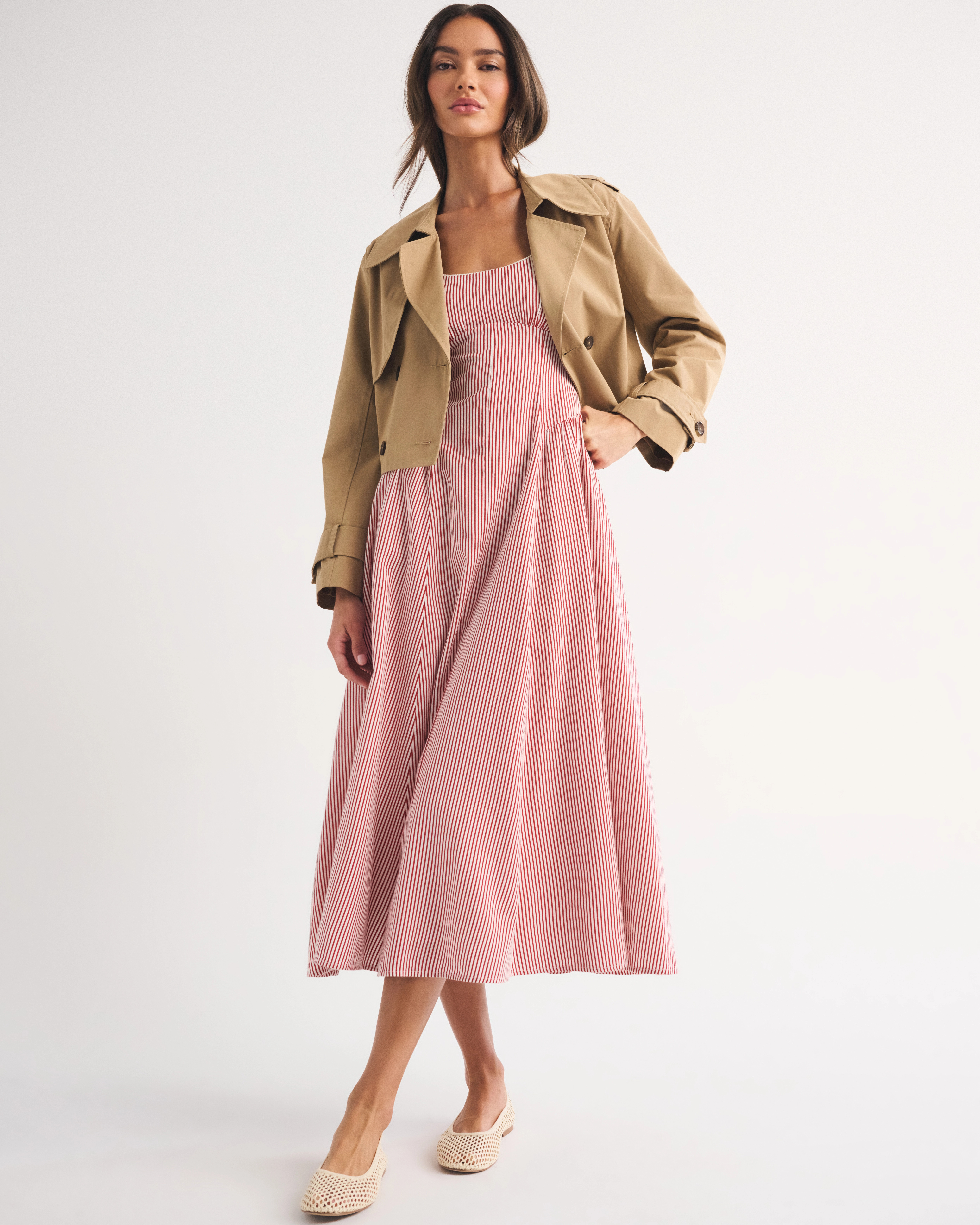 Linen-Blend A&F Bra-Free Dylan Midi Dress | Abercrombie & Fitch (US)
