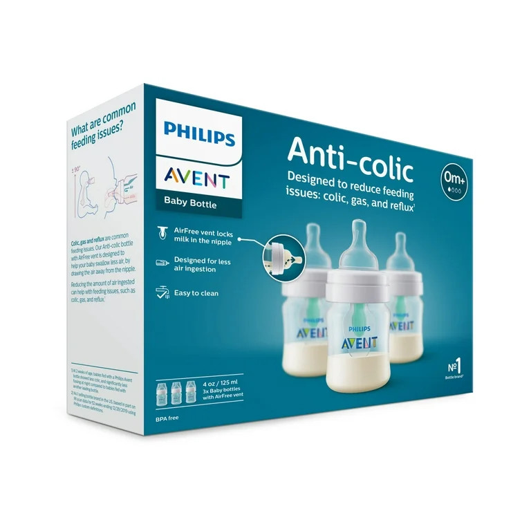 Philips Avent Anti-colic Baby Bottle with AirFree Vent, 4oz, 3pk, Clear, SCY701/93 | Walmart (US)