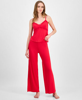 Women's Lace-Trim Knit Tank & Pajama Pants Set, Exclusively at Macy's | Macy's