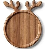 Dofira Acacia Wood Serving Platter, Decorative Deer Antler Design, 8" Round Wooden Food Dish Disp... | Amazon (US)