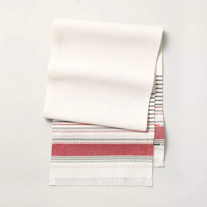 Decorative Multi Stripe Table Runner Red/Green - Hearth & Hand™ with Magnolia | Target