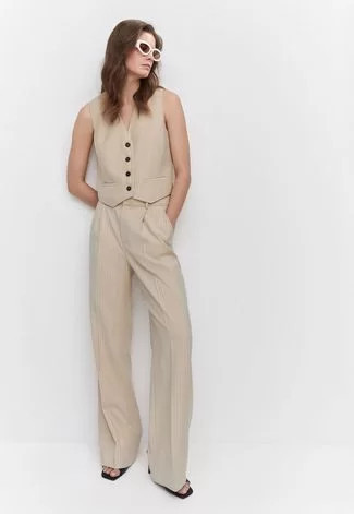 Calça Mango Reta Alfaiataria Bege | Dafiti (BR)