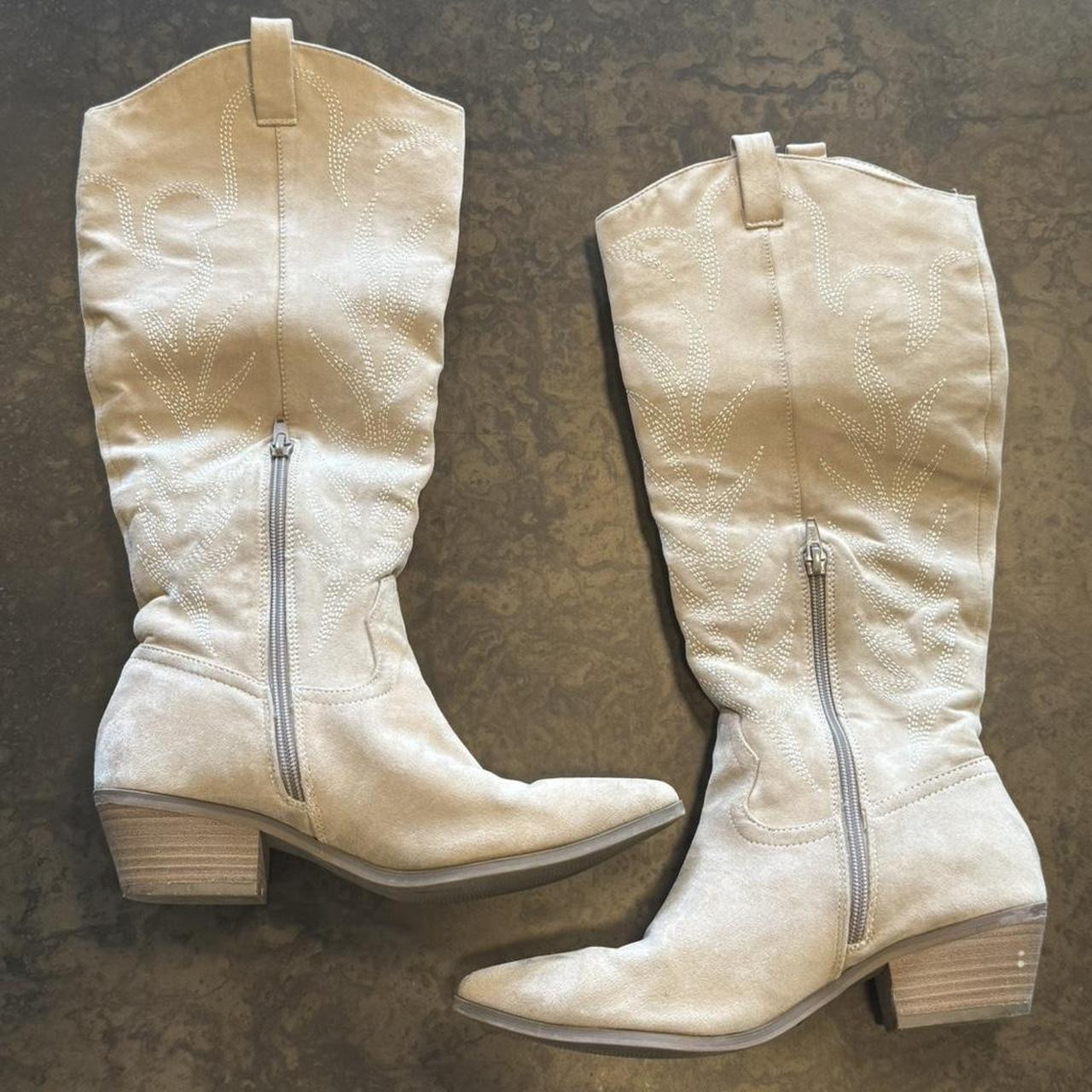 Target Women's Mid calf Boots - Tan/Cream - US 8.5 | Depop US