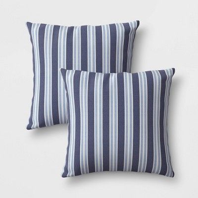 2pk Coastal Stripe Outdoor Throw Pillows DuraSeason Fabric™ Blue - Threshold™ | Target