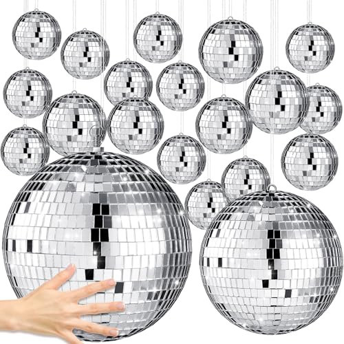 Sumind 35 Pcs Hanging Mirror Disco Balls Ornaments Silver Mini Disco Ball Decorations Reflective Mirror Ball Bulk Decoration for 70s Disco Themed Party Decor(1.2", 2", 3.2", 6", 12") | Amazon (US)