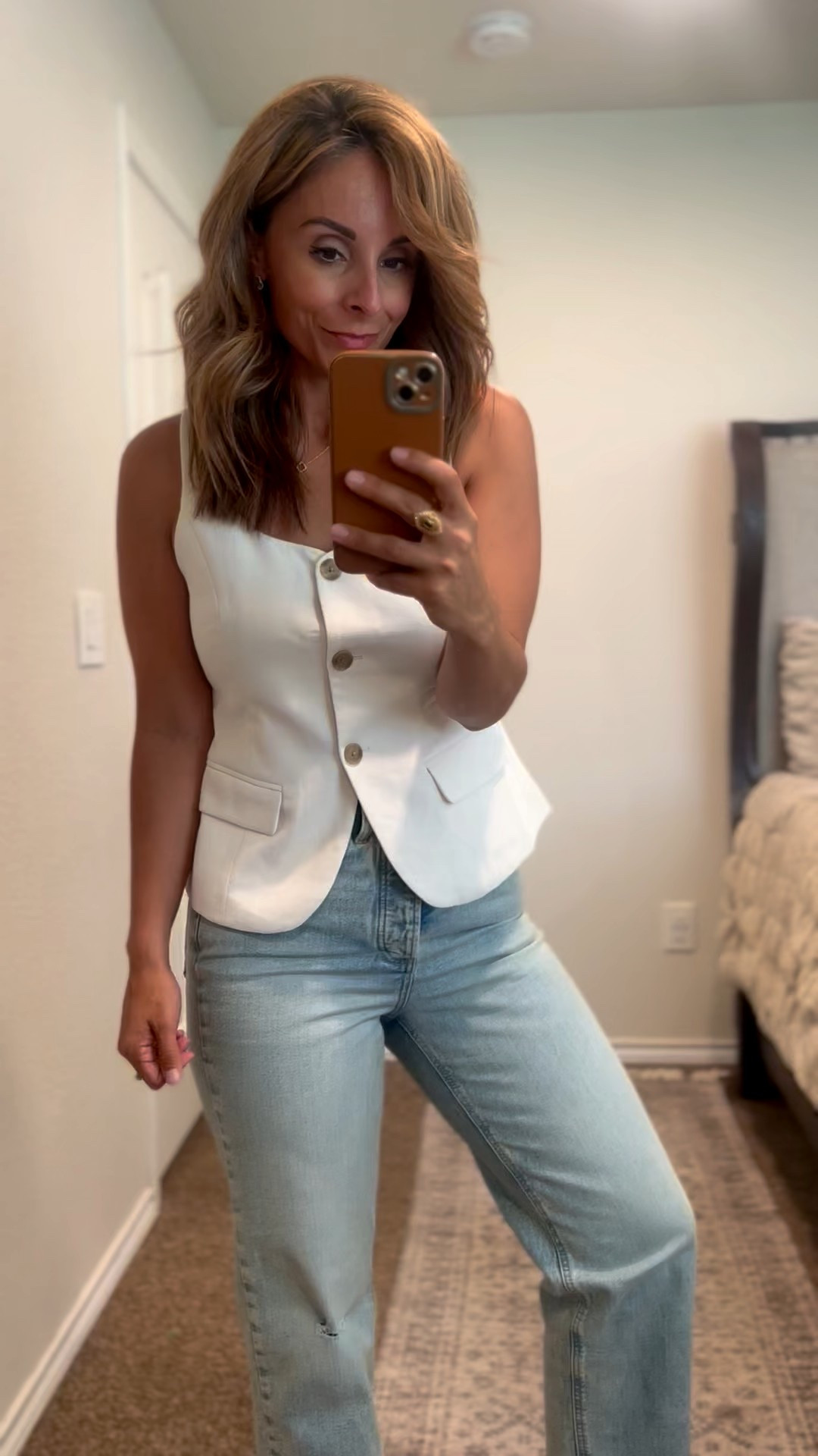 Polished + Casual = My kind of outfit ✨
A structured vest instantly elevates the simplest denim, and these studded flats keep it playful for everyday wear. Perfect for coffee runs, school pick-ups, or a casual lunch date. 🤍

#LTKfinds #momstyleinspo #polishedcasual #denimandvest #falloutfitinspo #styledbylesley
