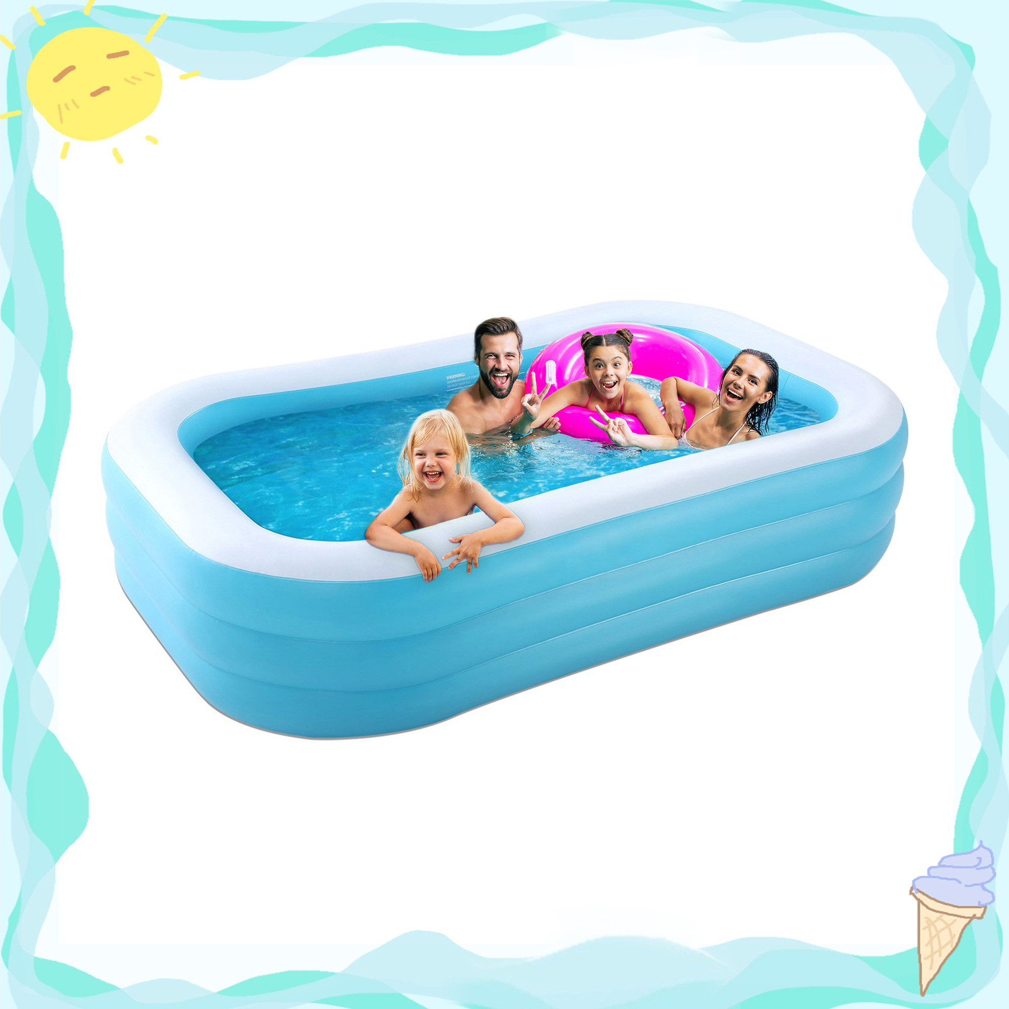Naipo 95In Inflatable Swimming Pool Family Inflatable Pool Full-Sized Blow Up Pool Square Easy Se... | Walmart (US)