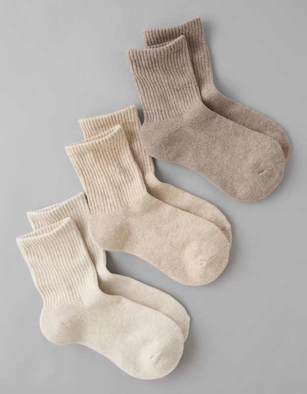 AE Solid Cropped Crew Socks 3-Pack | American Eagle Outfitters (US & CA)