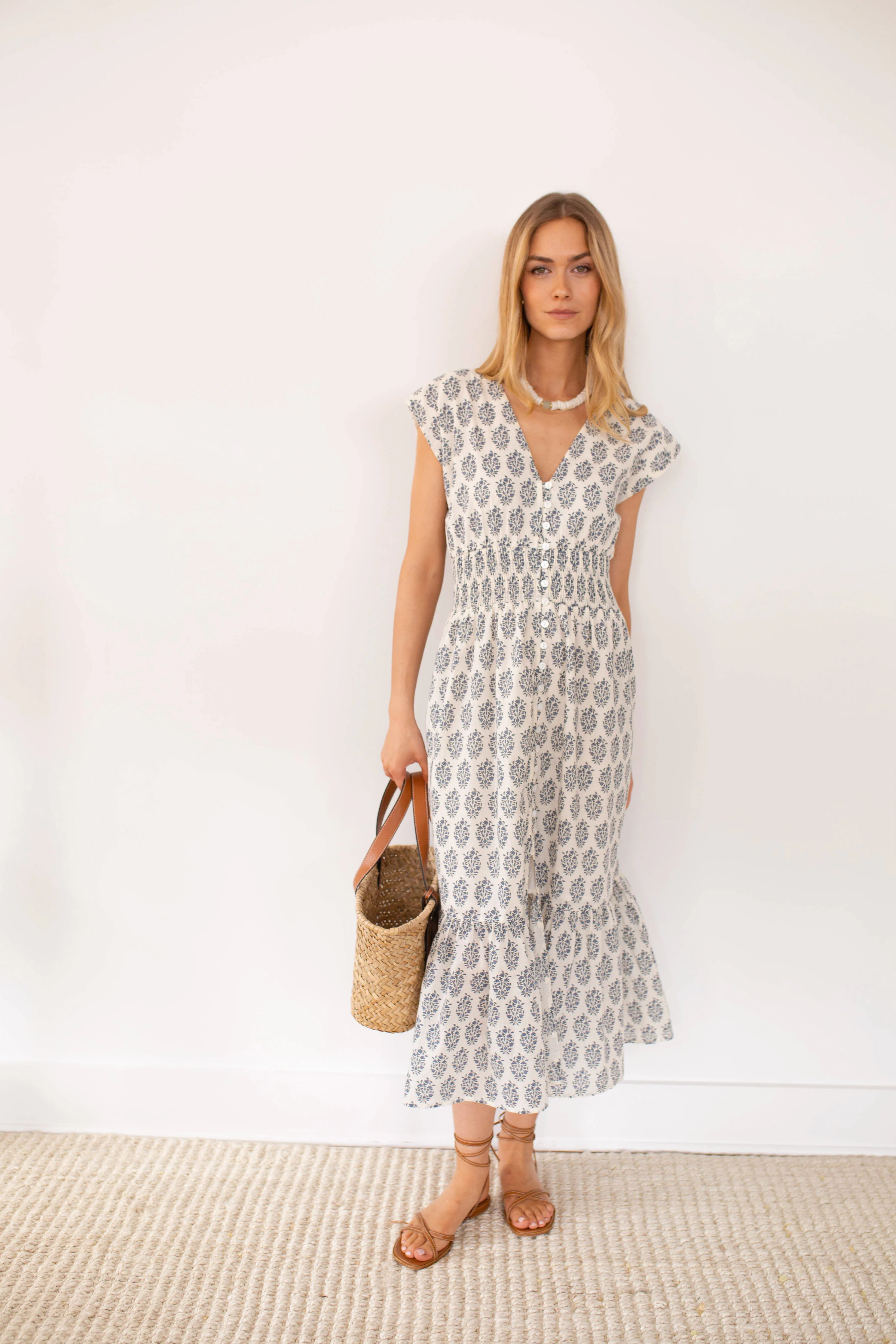 Fiona Dress - Ivory/Indigo Meadow | Marea