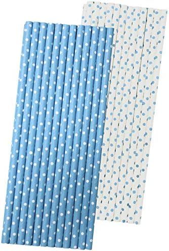 Light Blue and White Paper Straws - Polka Dot - 7.75 Inches - 50 Pack | Amazon (US)