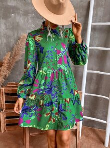 Floral Print Ruffle Hem Smock Dress SKU: sw2208315589464866(100+ Reviews)Trending - Bohemian Fash... | SHEIN