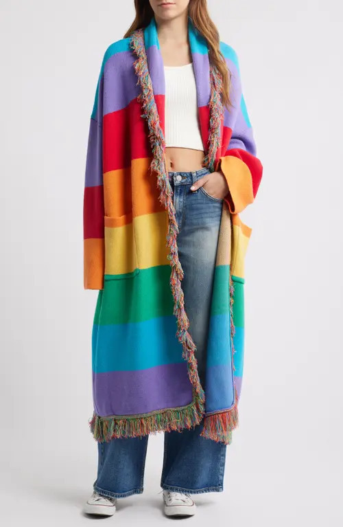 Dressed in Lala Luxe Fringe Blanket Cardigan in Rainbow at Nordstrom, Size Small | Nordstrom
