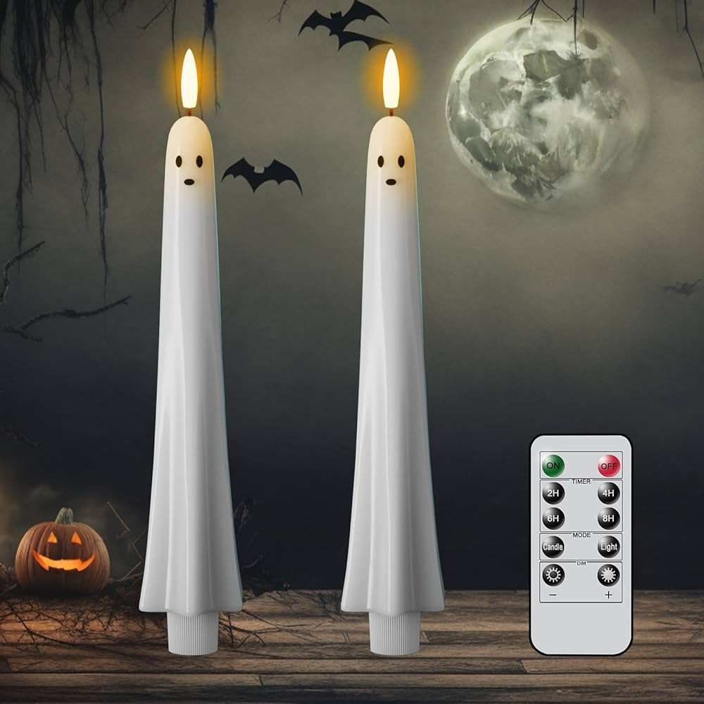 DRomance Halloween Ghost Flameless Taper Candles Flickering Battery Operated with Remote and Time... | Amazon (US)