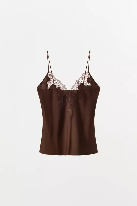 SATIN TOP WITH EMBROIDERY AND LACE | Zara UK