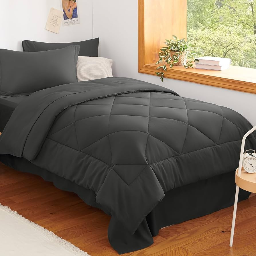 CozyLux Twin XL Comforter Set Dark Grey - 5 Pieces Twin Extra Long Bed in a Bag for College Dorm,... | Amazon (US)