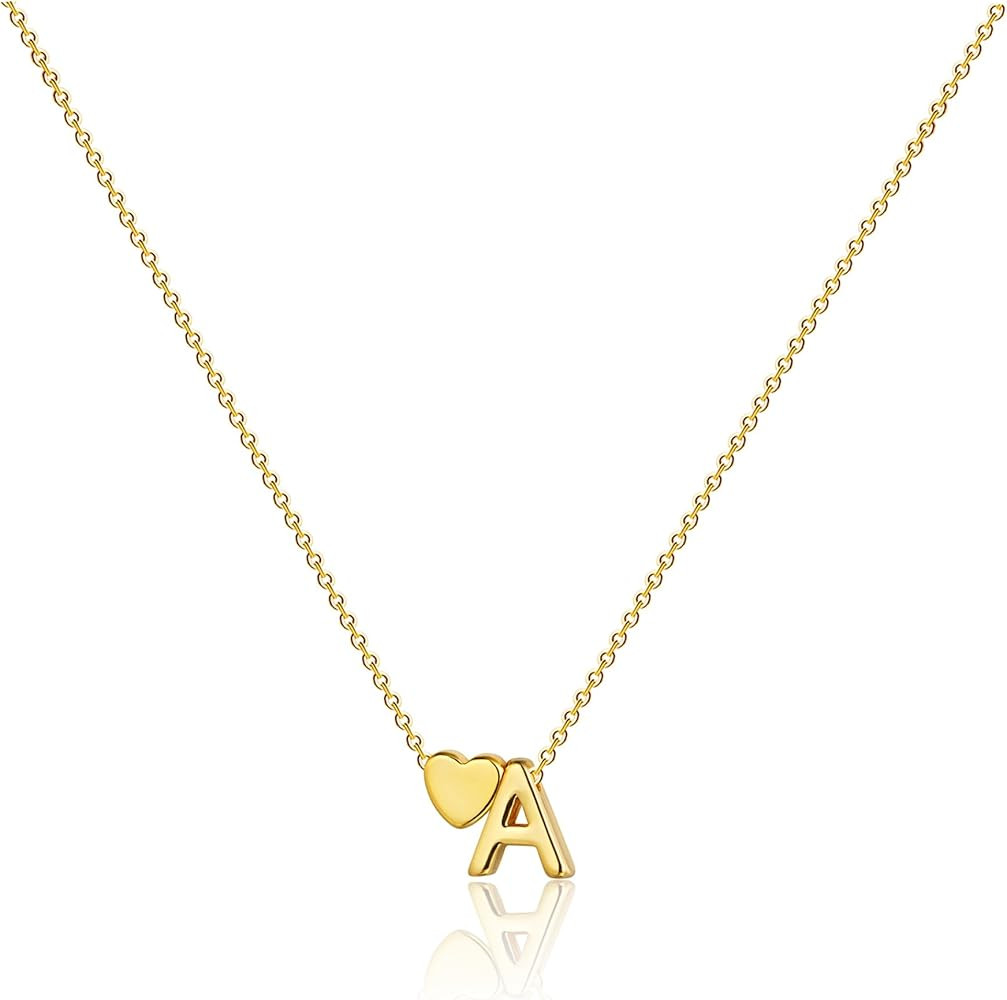CAROVO Gold Heart Initial Necklaces for Women Letter A To Z Simple Cute 14K Gold Plated Necklace ... | Amazon (US)