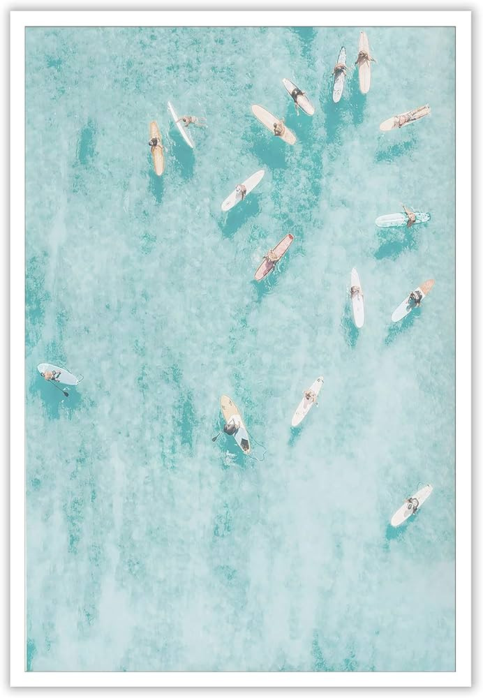 Serene Ocean Art Print - Minimalist Surfers Gliding On Calm Waves, Abstract Coastal Canvas Wall D... | Amazon (US)