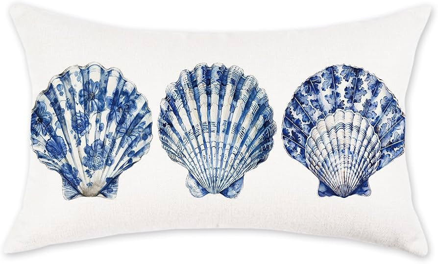 TAJWE Summer Throw Pillow Cover 12x20 Inch Blue Sea Shells Decorative Pillowcase Farmhouse Season... | Amazon (US)