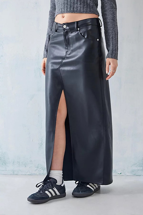 UO Split Front Faux Leather Maxi Skirt | Urban Outfitters (US and RoW)