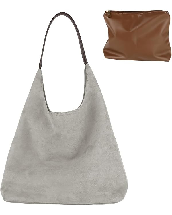 Suede Tote Bag, Brown Slouchy Suede Bags for Womens Tote Bag Work Purses Crescent Bag Suede Handb... | Amazon (US)