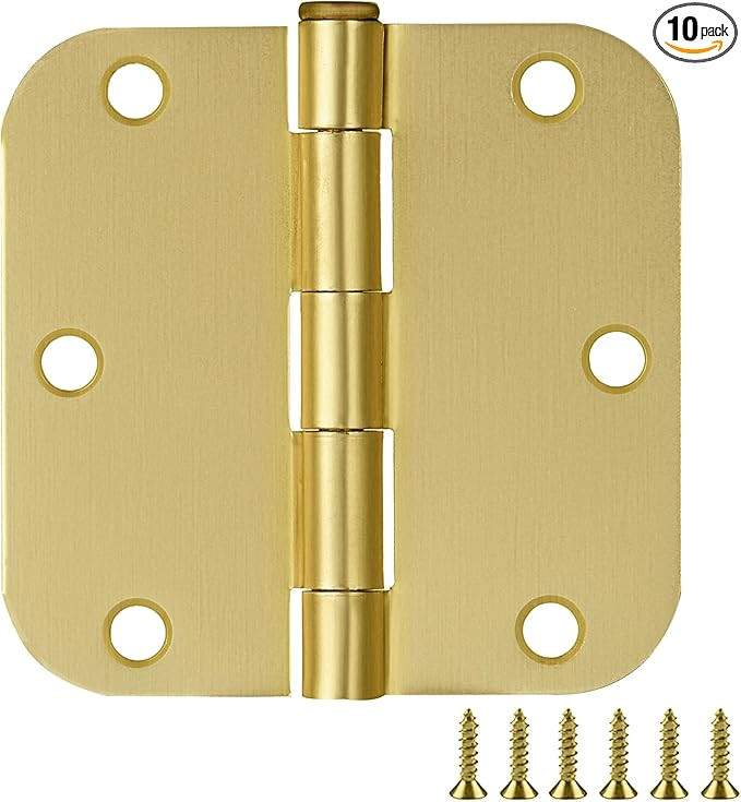 10-Pack 3.5-Inch x 3.5-Inch Interior Door Hinges with 5/8-Inch Radius, Satin Brass, Heavy Duty St... | Amazon (US)