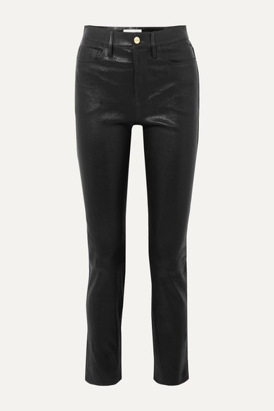 FRAME - Le Sylvie High-rise Slim-leg Leather Pants - Black | NET-A-PORTER (US)