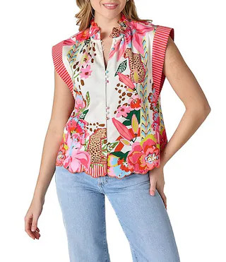 CROSBY by Mollie Burch Fritzy Tropical Button Front Ruffle Collar Top | Dillard's | Dillard's
