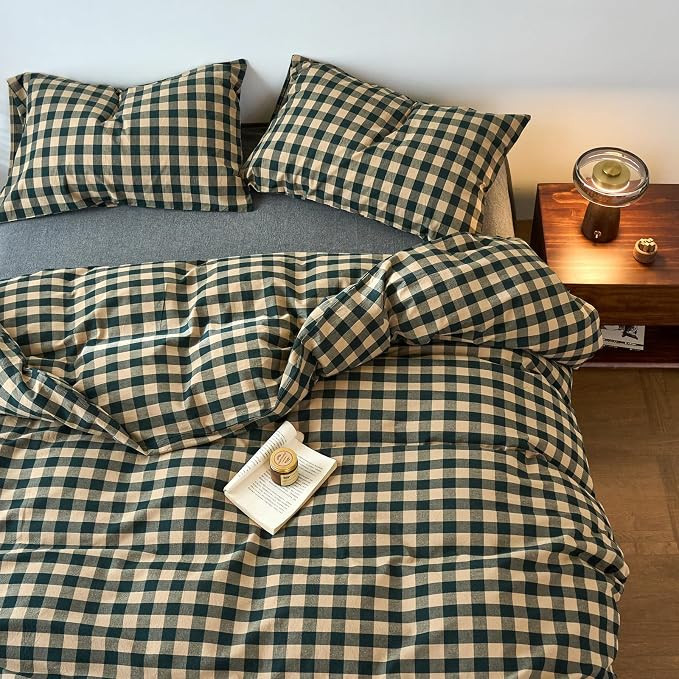 3 Pieces Grid Dorm Duvet Cover Twin XL Breathable Washed Cotton Comforter Cover with 2 Pillowcase... | Amazon (US)