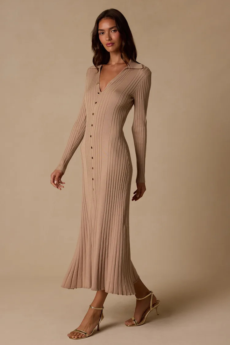 Quincy Beige Collared Sweater Dress | Lulus
