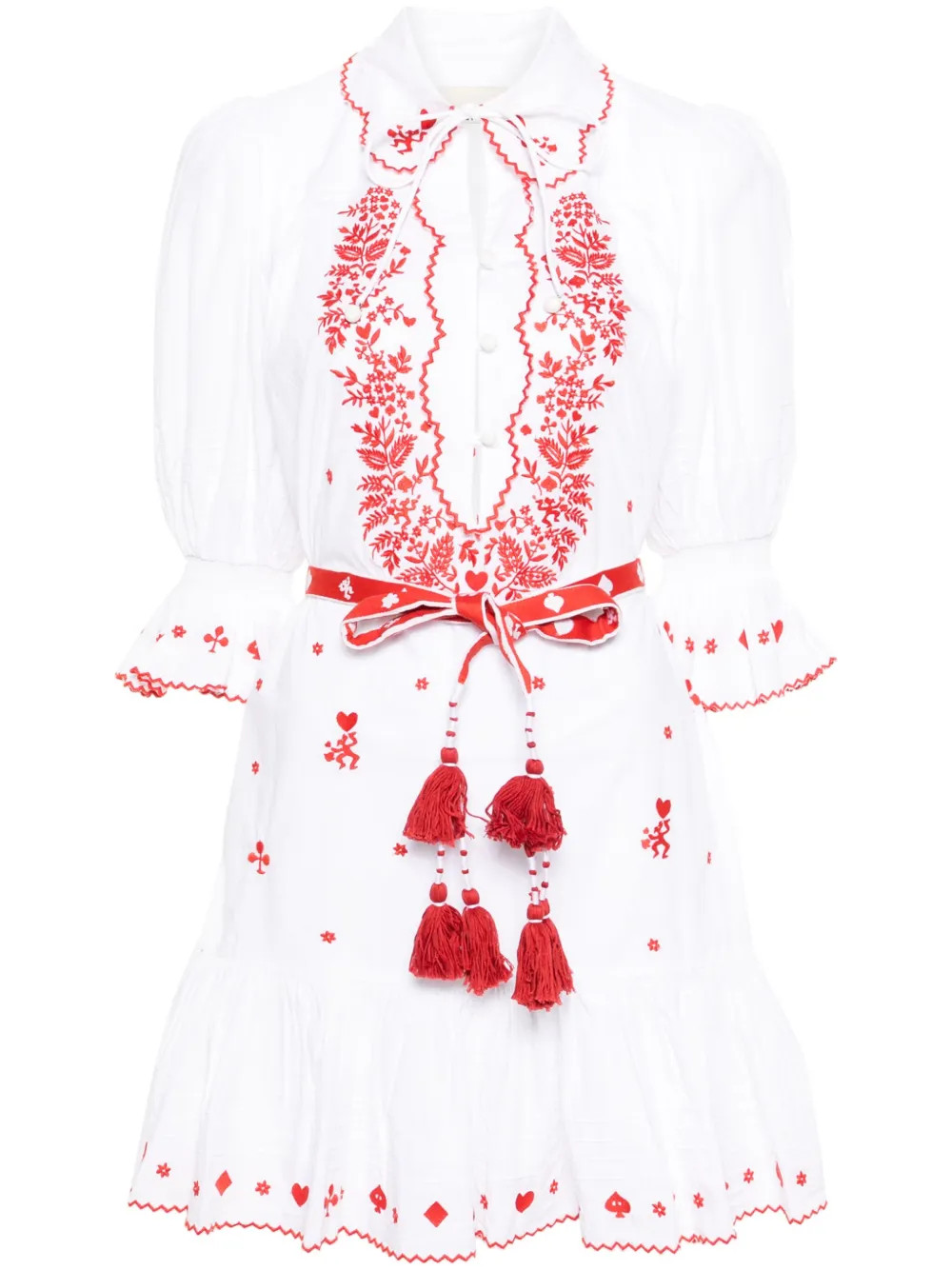 Hearts-embroidered cotton mini dress | Farfetch Global