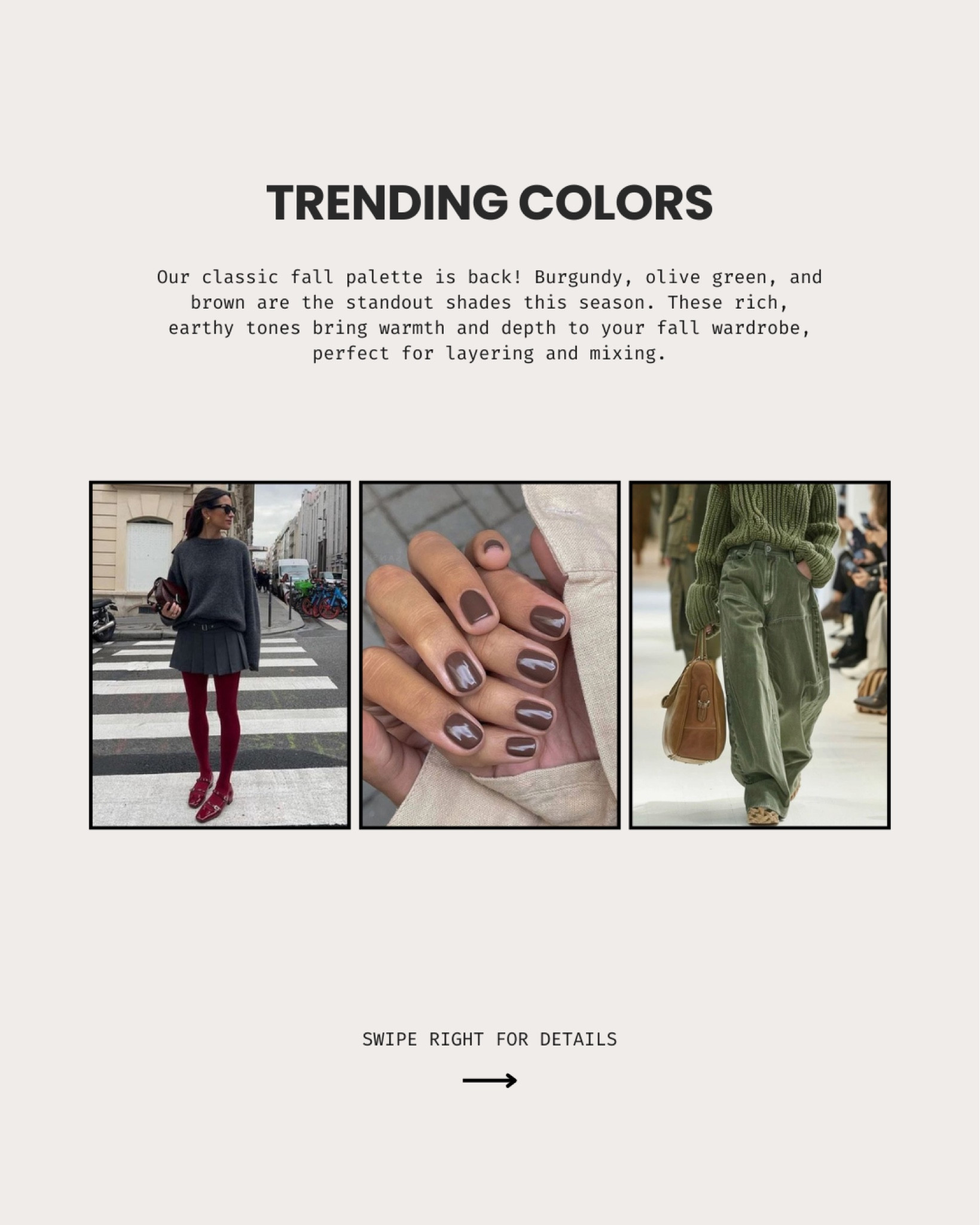 All the yummy fall colors! 

#burgundy #brown # olivegreen

#LTKSeasonal #LTKStyleTip #LTKFindsUnder100