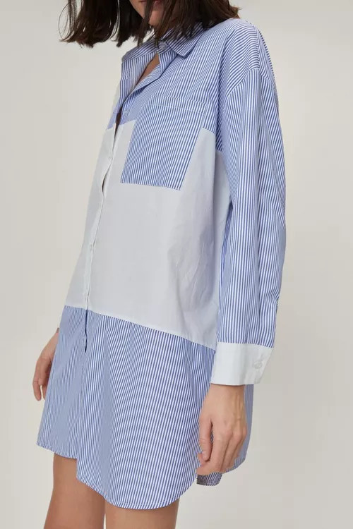 Oversized Pinstripe Patchwork Shirt Dress | Nasty Gal Canada