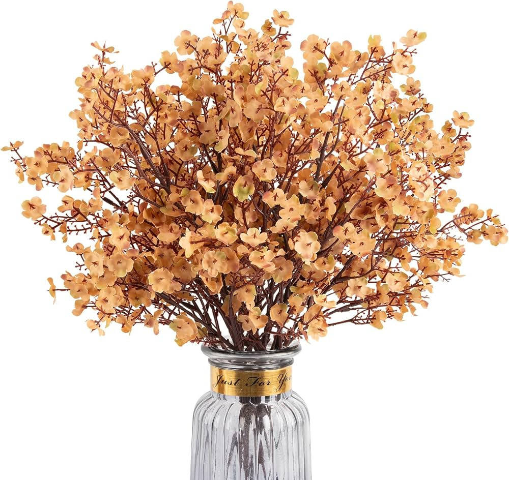 Fall Babys Breath Artificial Flowers, 8 Bundles Real Touch Light Brown Fake Flowers Burgundy Silk... | Amazon (US)