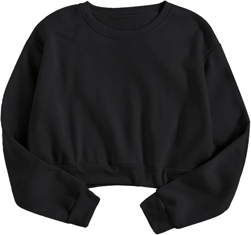 Verdusa Women's Basic Long Sleeve Crew Neck Crop Pullover Top Sweatshirt | Amazon (US)