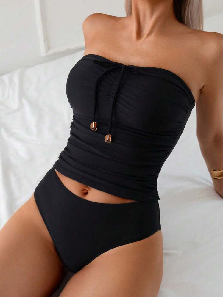 Swim Lushoire Elegant & Versatile Slim-Fit Bandeau Tankini Set Summer | SHEIN