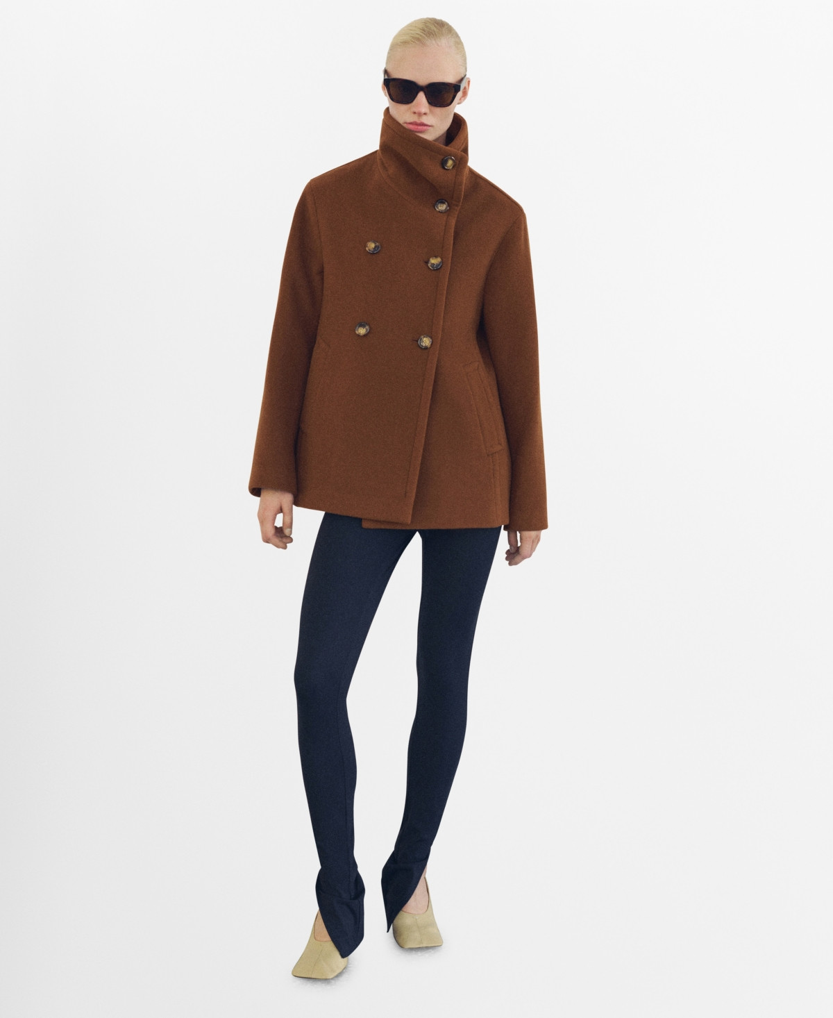 Mango Women's Double-Breasted Wool Coat - Brown | Macy's