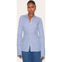 Blue Pinstripe Woven Fitted Shirt, Blue | PrettyLittleThing UK