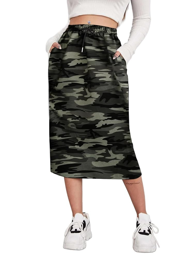 SOFIA'S CHOICE Women's Midi Skirt Drawstring High Waist Sweat Skirts with Pockets | Amazon (US)