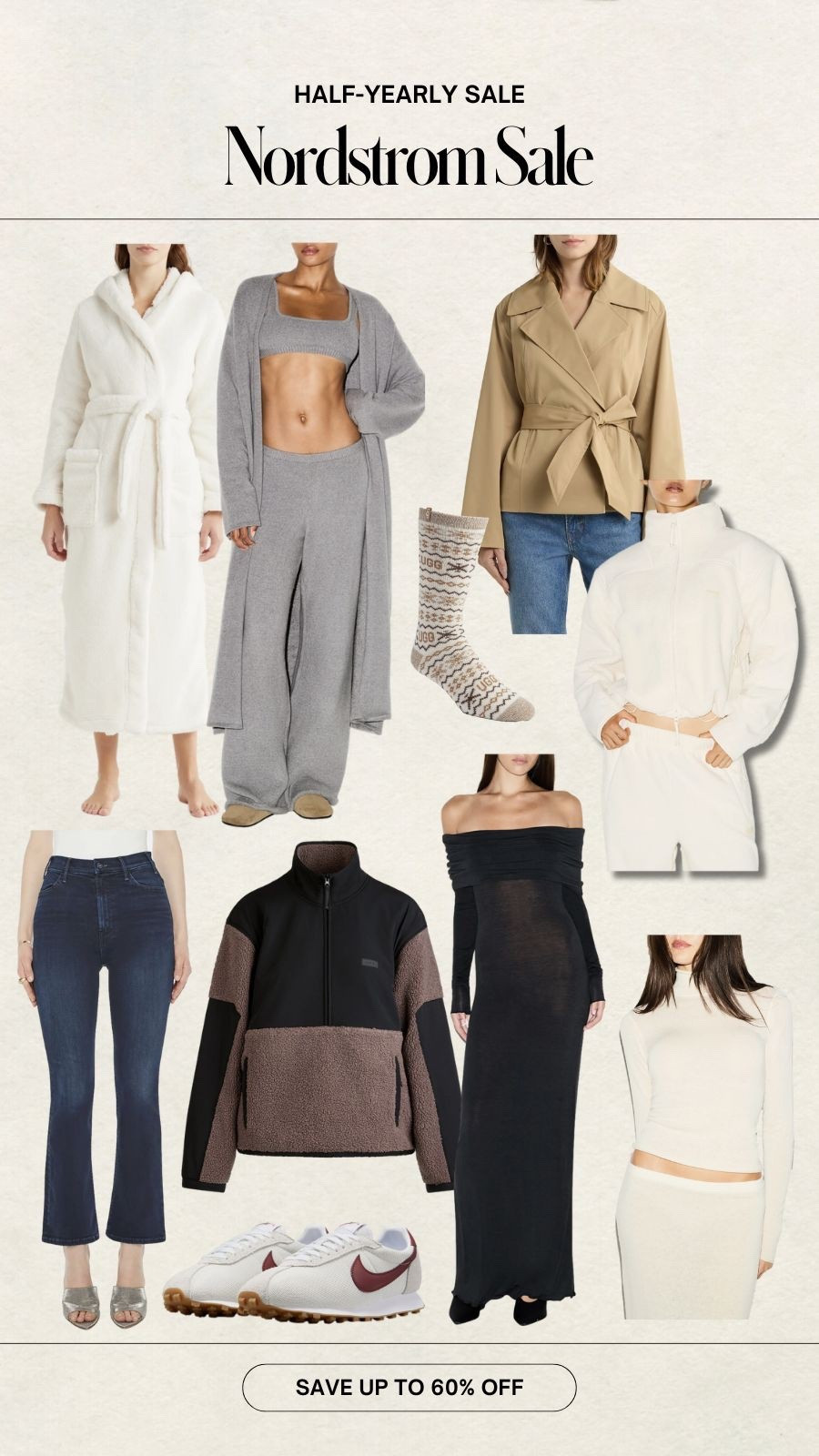 Nordstrom half yearly sale
Save up to 60% off mother denim, Nike sneakers, skims, Ugg and reformation 

#LTKHoliday #LTKFindsUnder100 #LTKSaleAlert