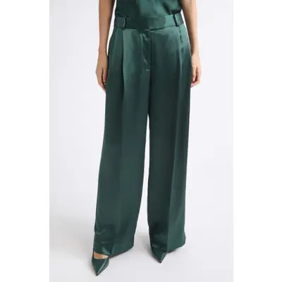 Reiss Zadie Pleated Satin Pants in Teal Green at Nordstrom, Size 0 | Nordstrom